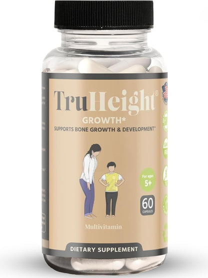 TruHeight Growth Capsules - Natural Growth & Development Supplement for Kids & Teens - Endorsed by Pediatricians - Vitamin D, K, Calcium & Ashwaganda - Bone Strength Capsules - Kids Vitamins - Ages 5+