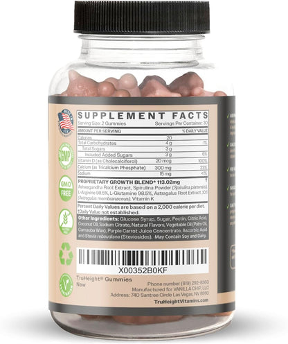 TruHeight Growth Gummies (Watermelon) Natural Growth & Development Supplement for Kids & Teens - Vitamin D, K, Calcium & Ashwaganda - Bone Strength Vitamins - Picky Eater Vitamin for Kids - Ages 5+